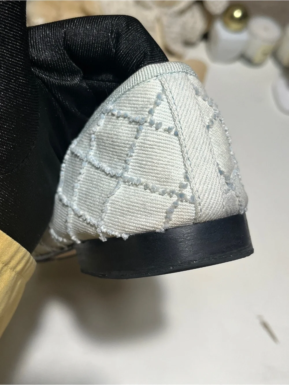 Chanel Women's Two-Tone Light Blue and Black Quilted Ballerina Flats denim